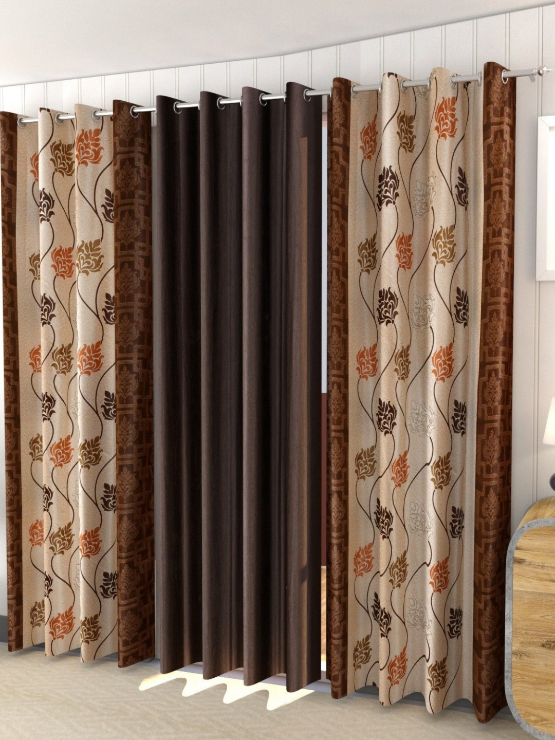 Galaxy Home Decor Brown 3 Pieces Floral Window Curtain