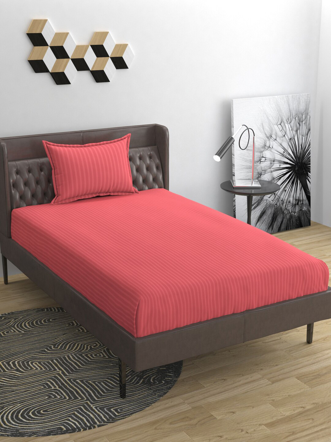 BELVOSTUM Pink Striped Microfiber 220 TC Single Fine Bedsheet with a Pillow Cover-90 x 60 inches