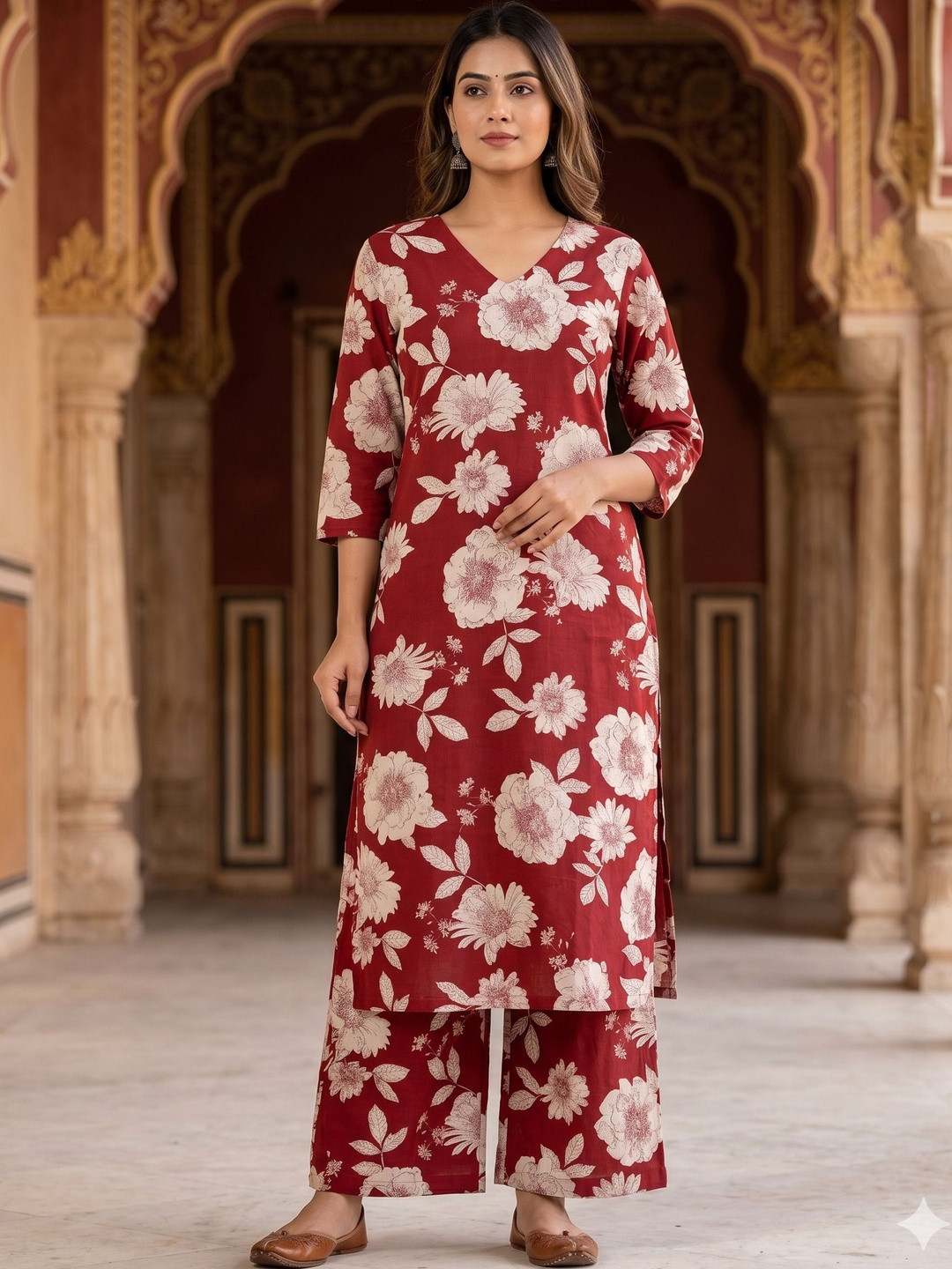 Bunkari Women Floral Printed Regular Pure Cotton Kurta with Palazzos
