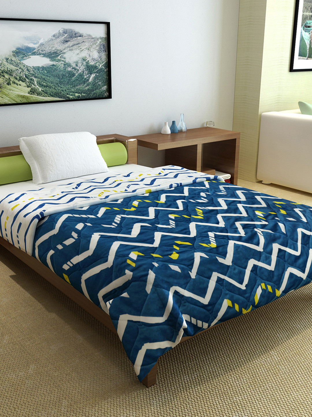 Pastel Blue Abstract Microfiber Mild Winter 120 GSM Reversible Single Bed Comforter