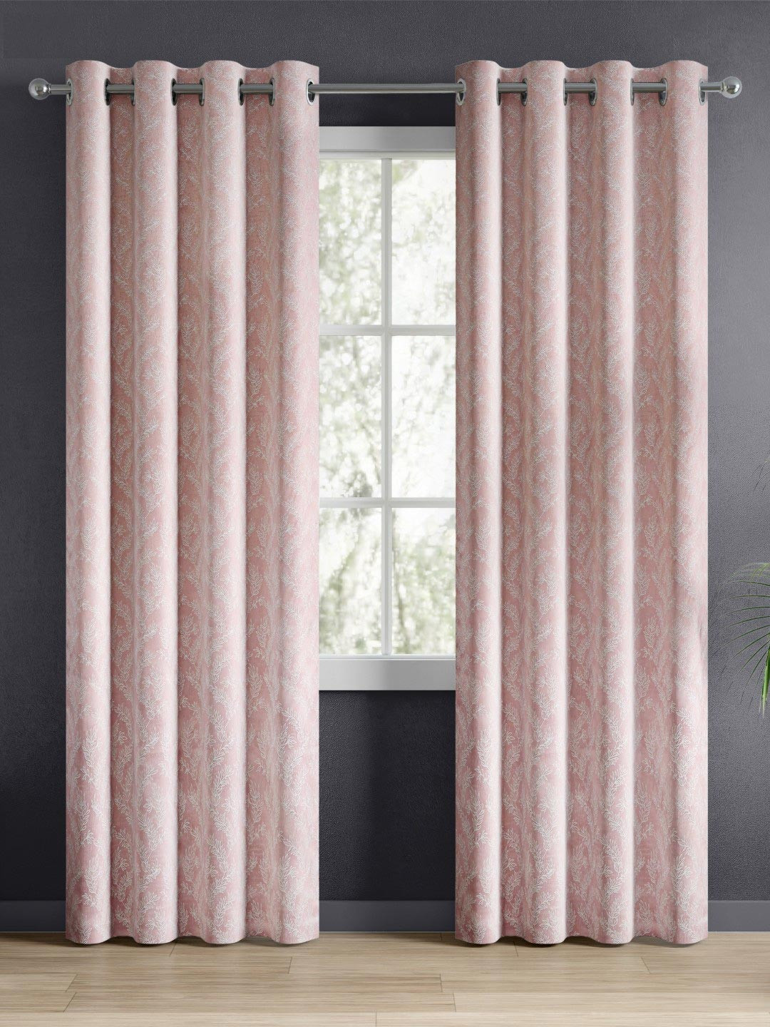 haus & kinder White Whispering Willow Pink 2 Pcs Jacquard Room Darkening Door Floral Curtains