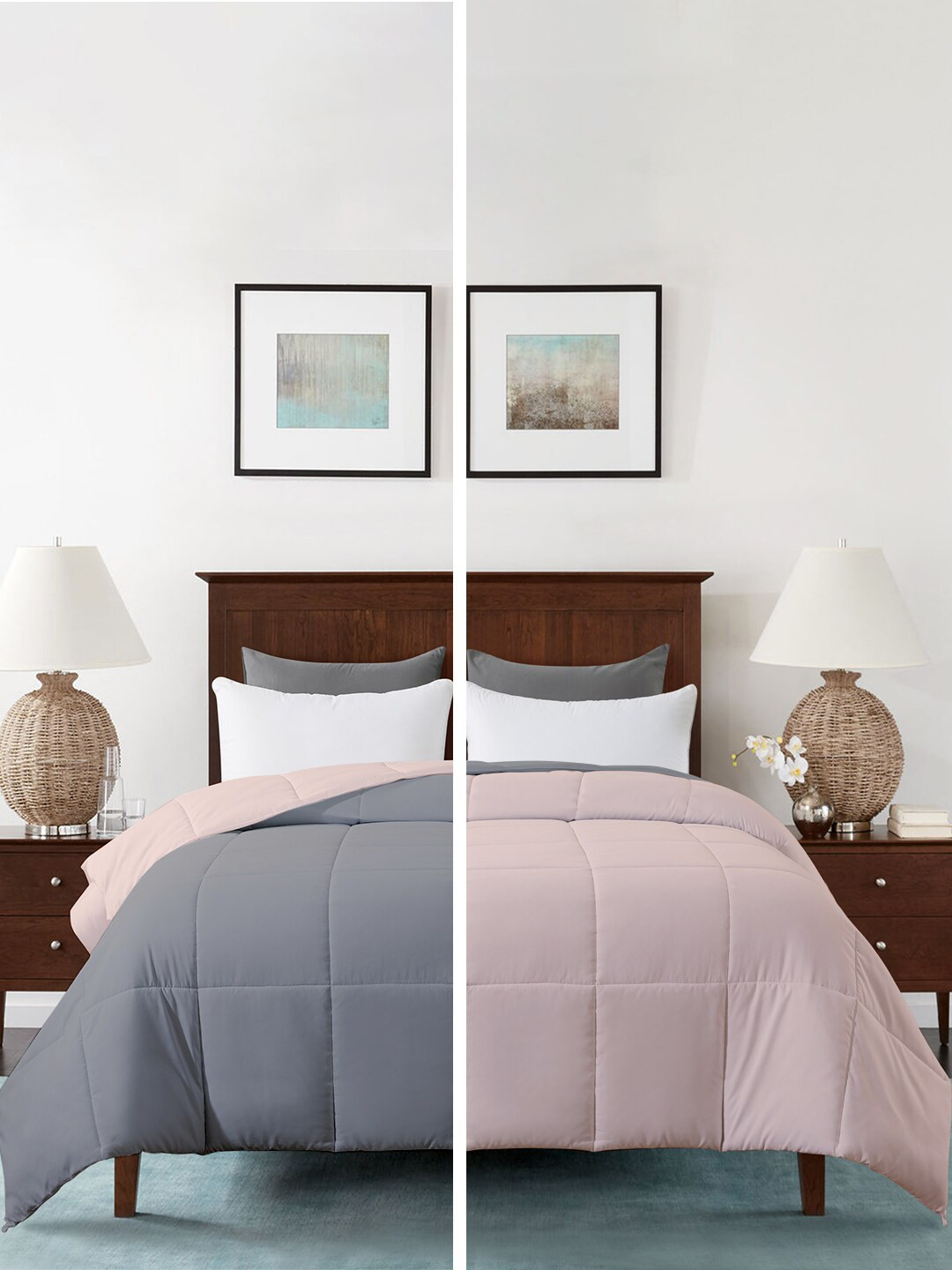 RAZZAI Peach-Coloured & Silver-Toned Mild Winter 210 GSM Double Bed Reversible Comforter