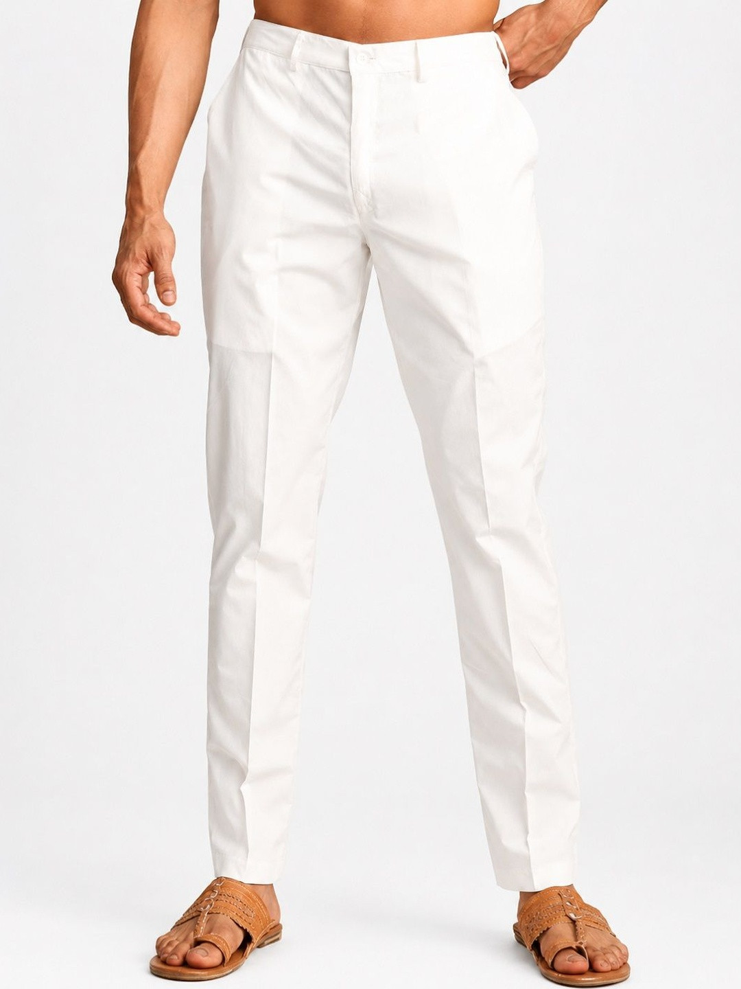 ELYXAROSE Cotton Relaxed-Fit Mid-Rise Trousers