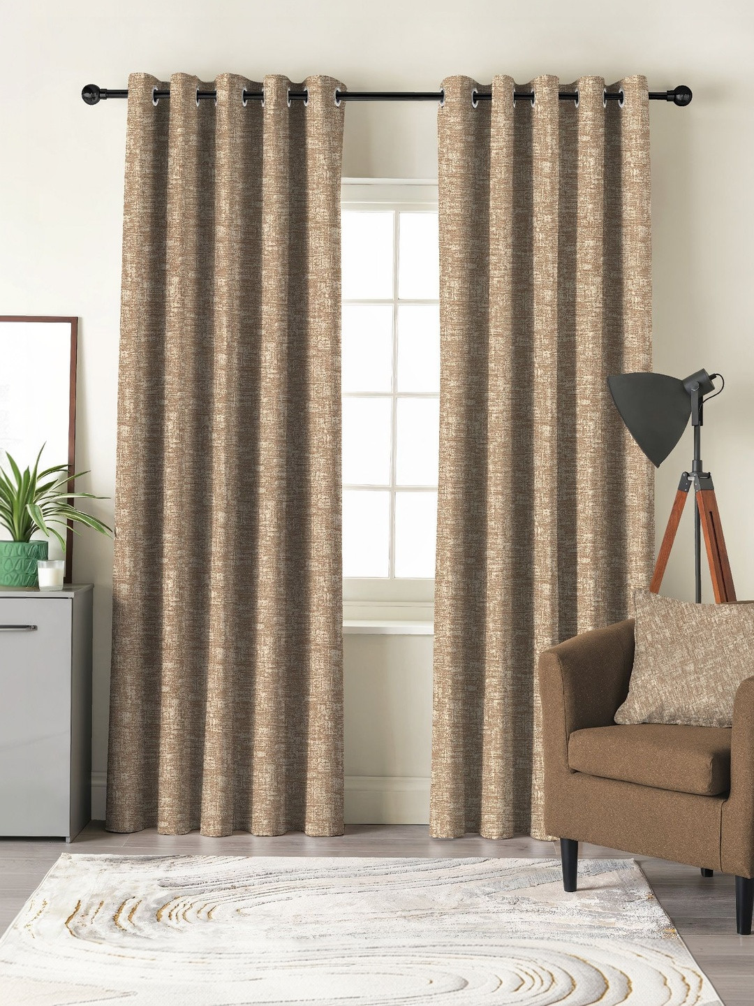 Nefertiti Home Brown Set of 2 Black Out Long Door Curtain