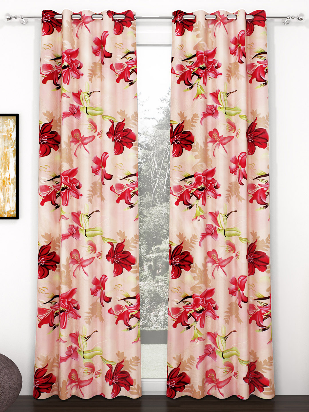 Story@home Pink & Mustard 2-Pieces Floral Door Curtains