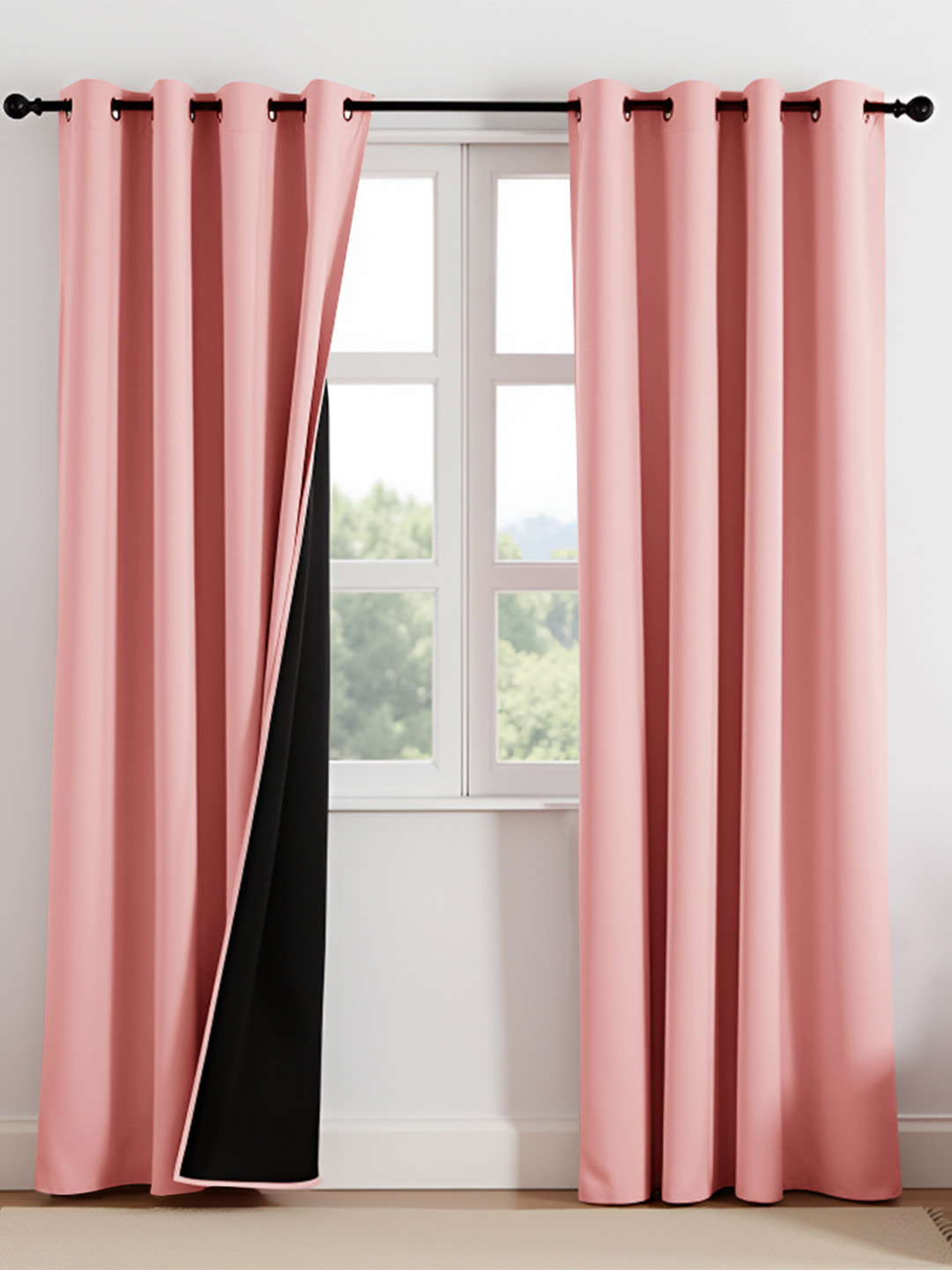 HOMEMONDE Set of 2 Blackout Solid Polyester Eyelet Door Curtains - 7 Feet