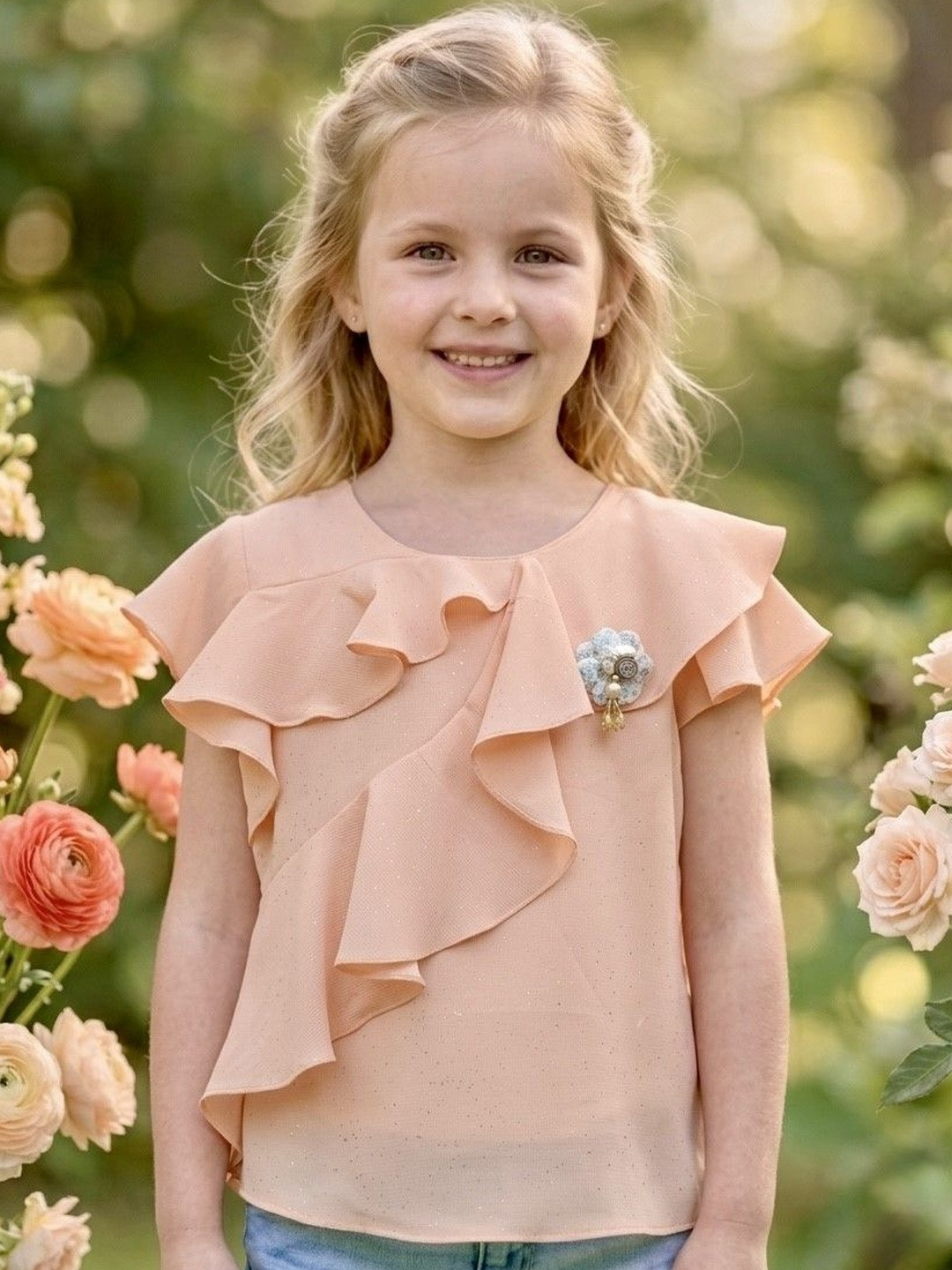 TRUFFLES Print Flutter Sleeve Ruffles Chiffon Top