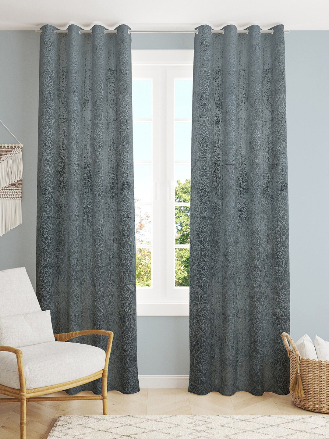 Homefab India Grey 2 Pieces Velvet Room Darkening Door Curtain