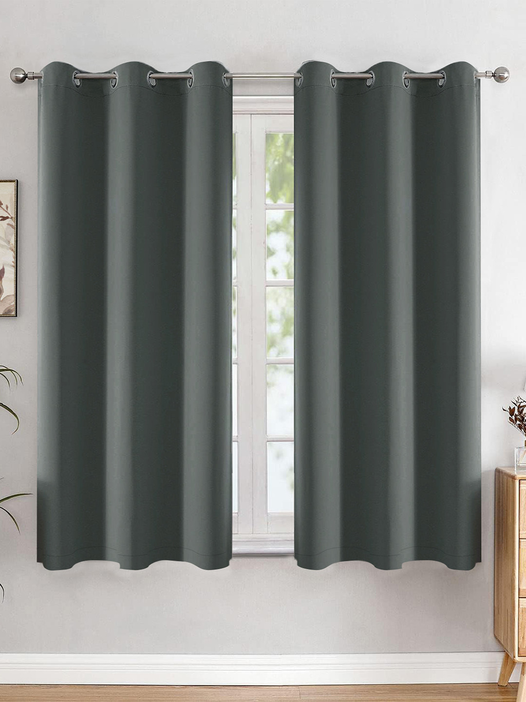 HOMEMONDE Grey 2 Pieces Blackout Window Curtains