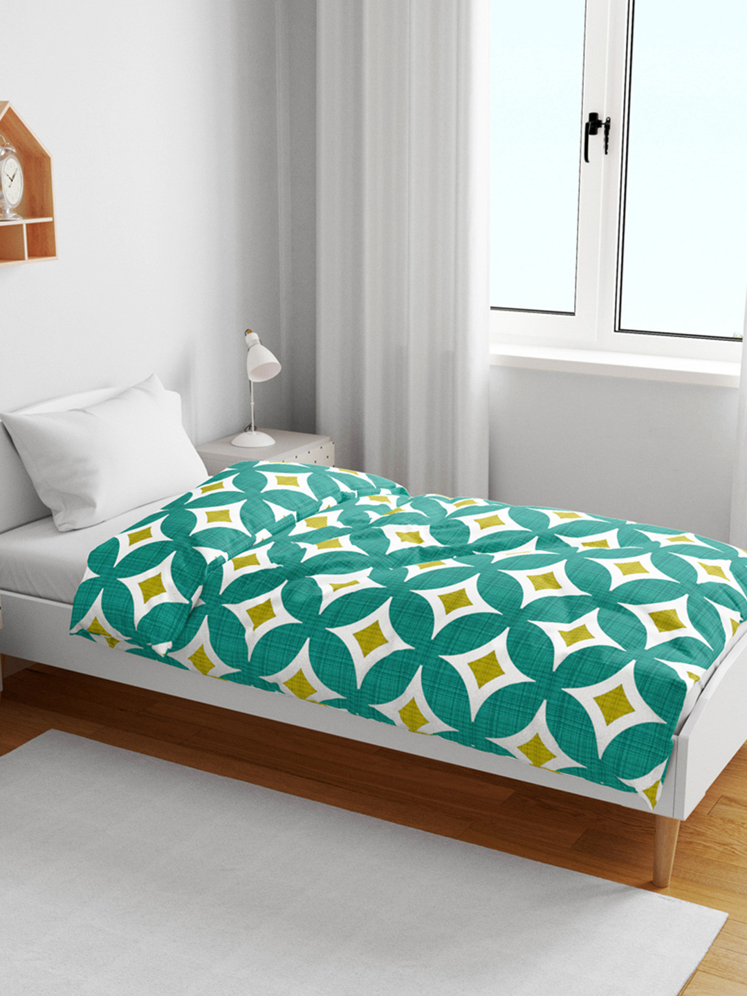 Divine Casa Emerald Olive Geometric Cotton AC Room 120 GSM Single Kids Dohar Blanket