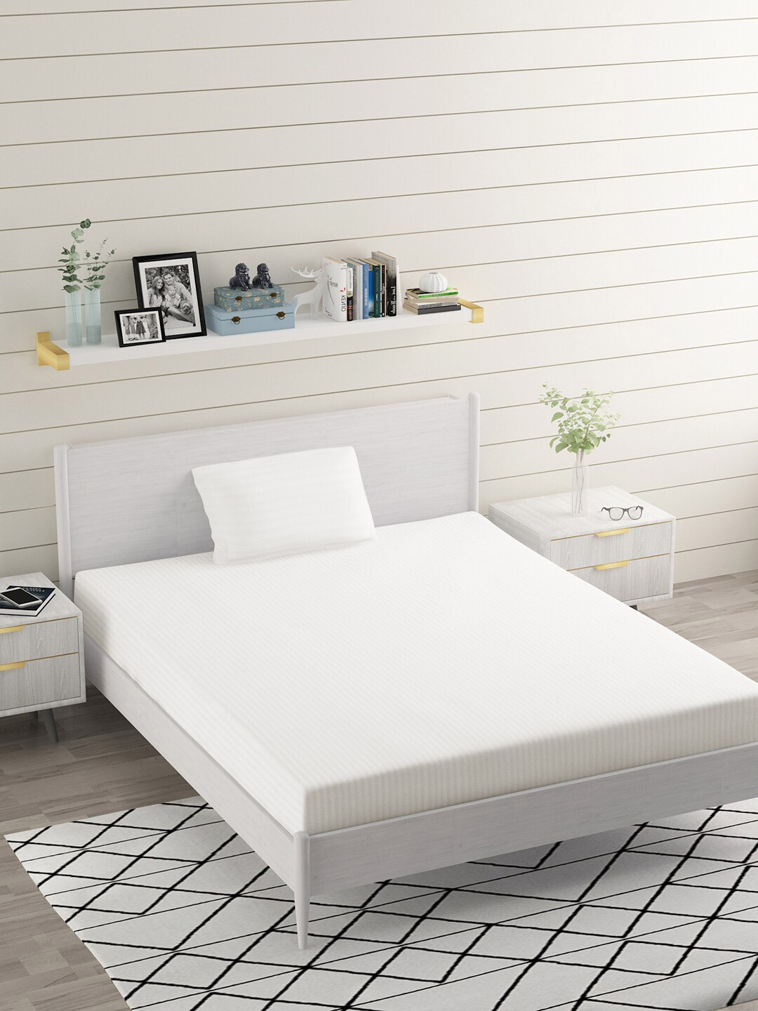 BELVOSTUM White Striped Microfiber 220 TC Single Fine Bedsheet with a Pillow Cover-90 x 60 inches