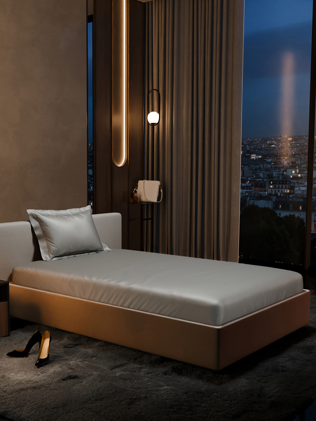 Stoa Paris Date Night Collection 300 TC Fitted Double Fine Bedsheet -42 x 72 inches