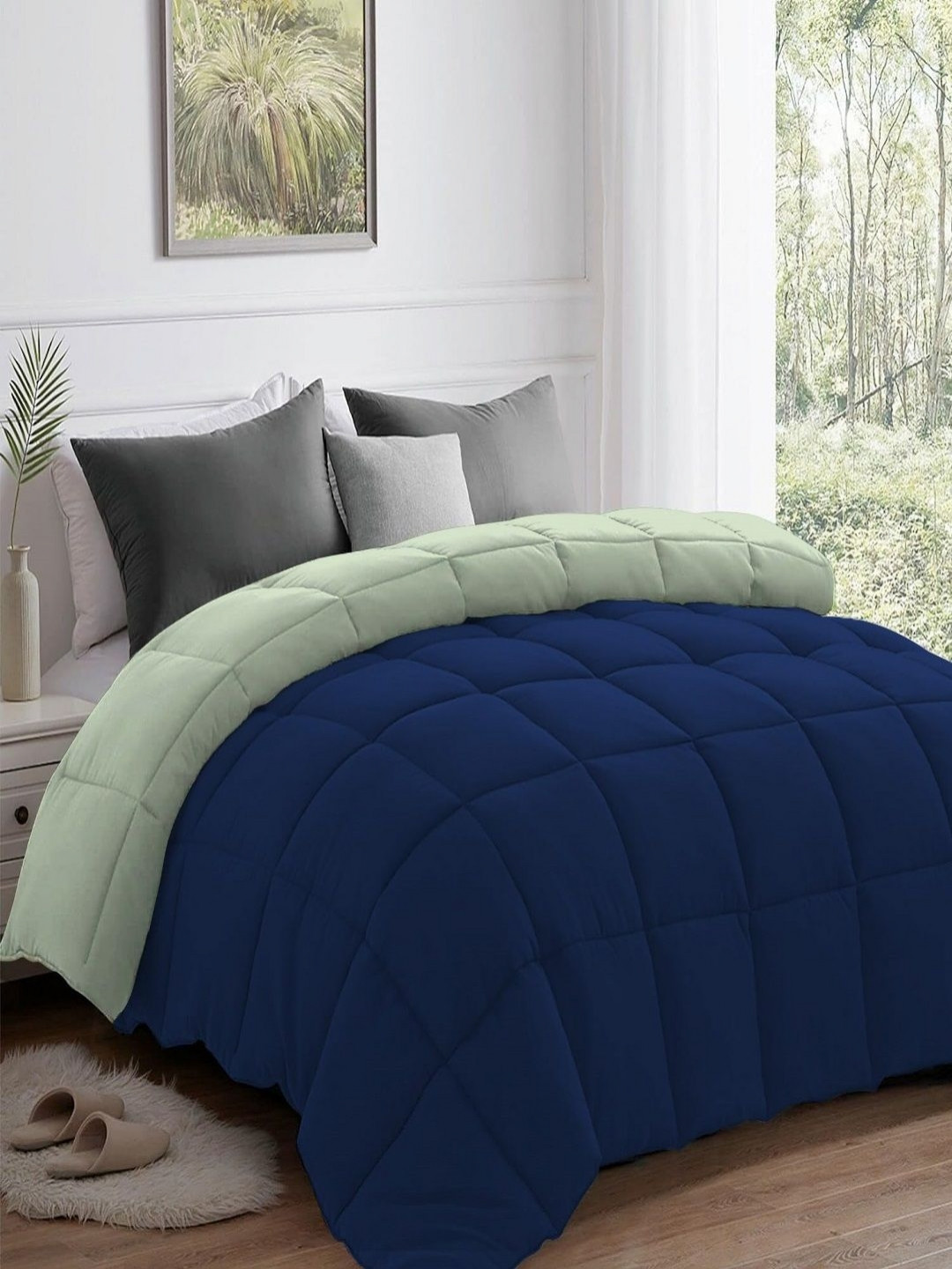 CHICERY Green & Navy Blue Heavy Winter 210 GSM Single Bed Comforter