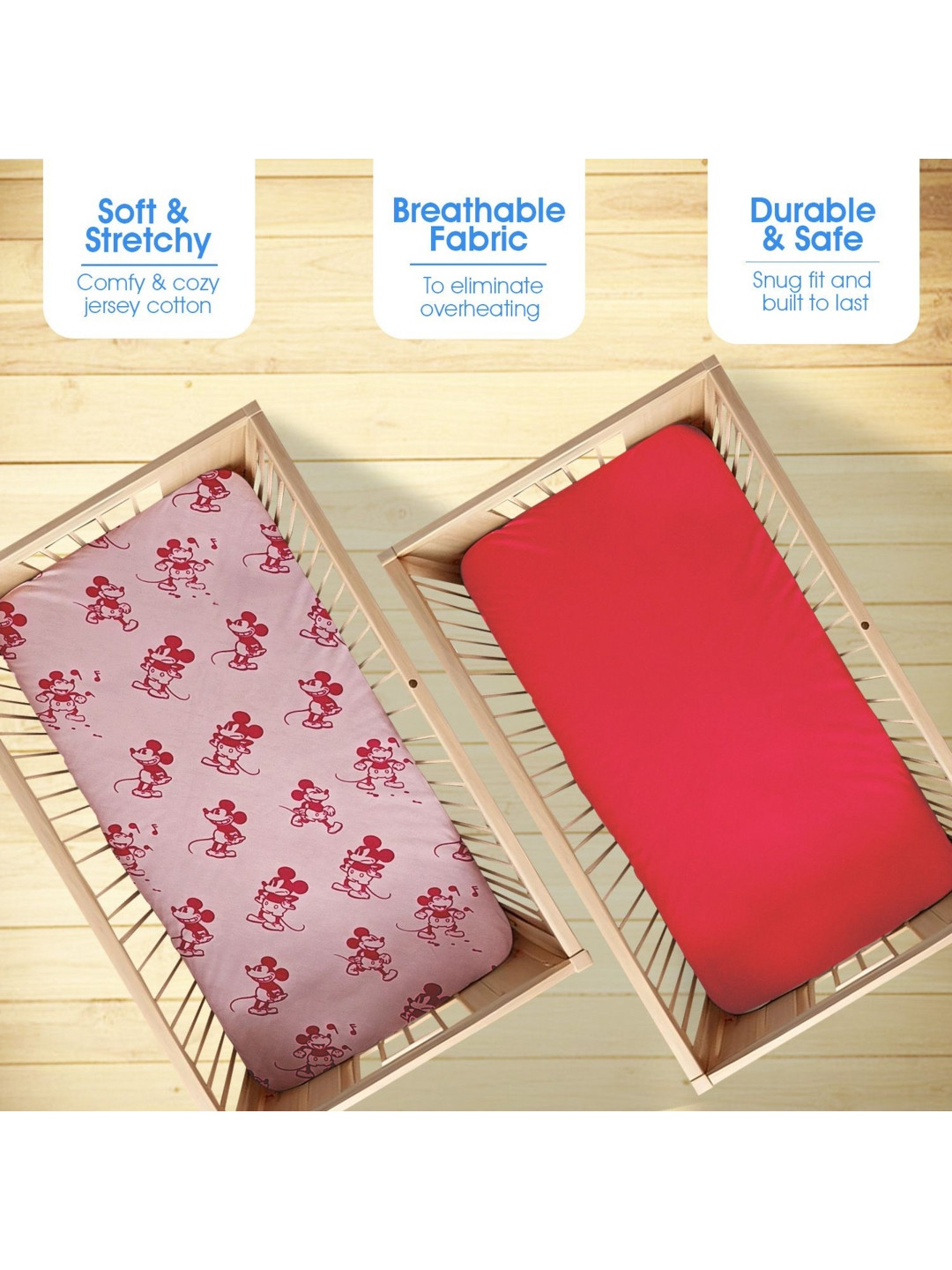 Bodycomfy Baby Printed Pure Cotton Fitted 400 TC 2 Crib Bedsheet Sets 1.4 m x 0.7m