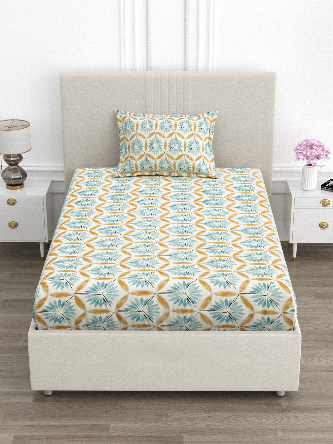 FABROLI Green 300 TC Single Bedsheet with 1 Pillow Covers