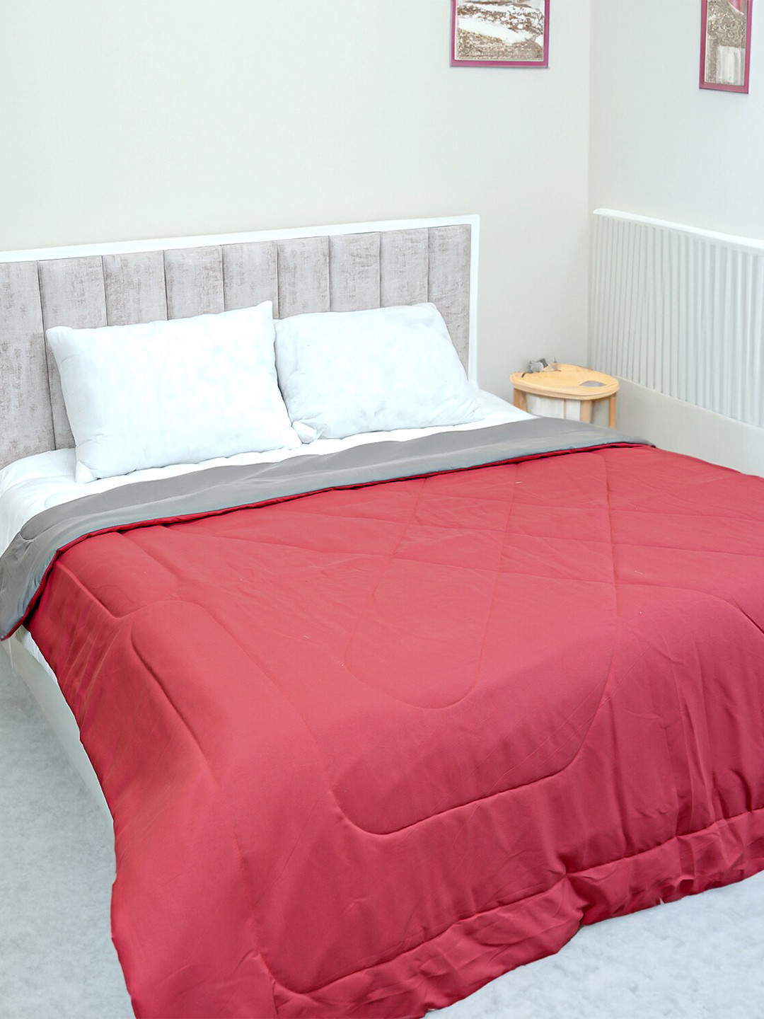 BELLA TRUE Maroon & Grey Microfiber AC Room 380 GSM Single Bed Comforter