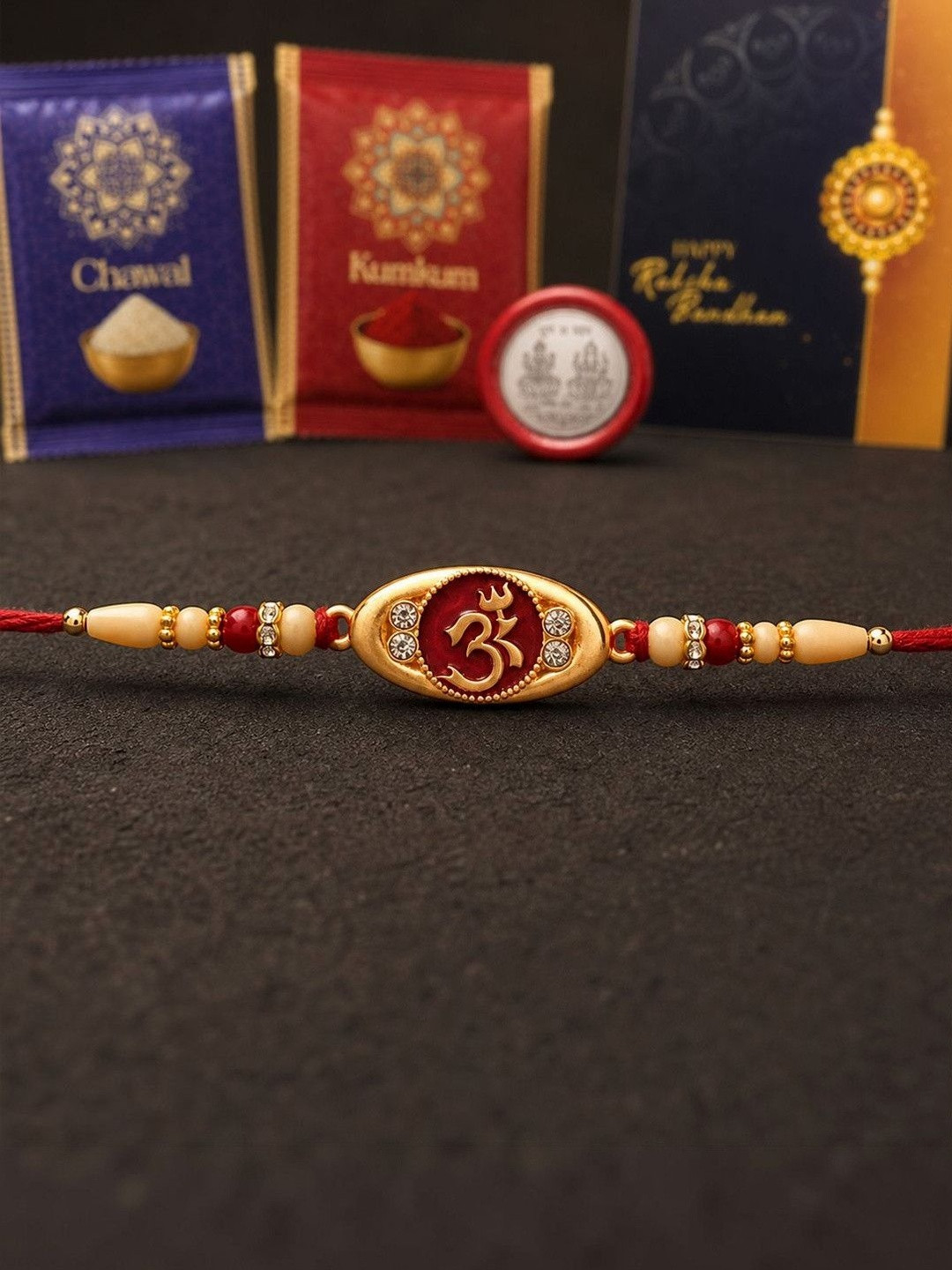 DeoDap Rakhi for Brother With Greeting Card & Roli-Chawal & Silver colour coin