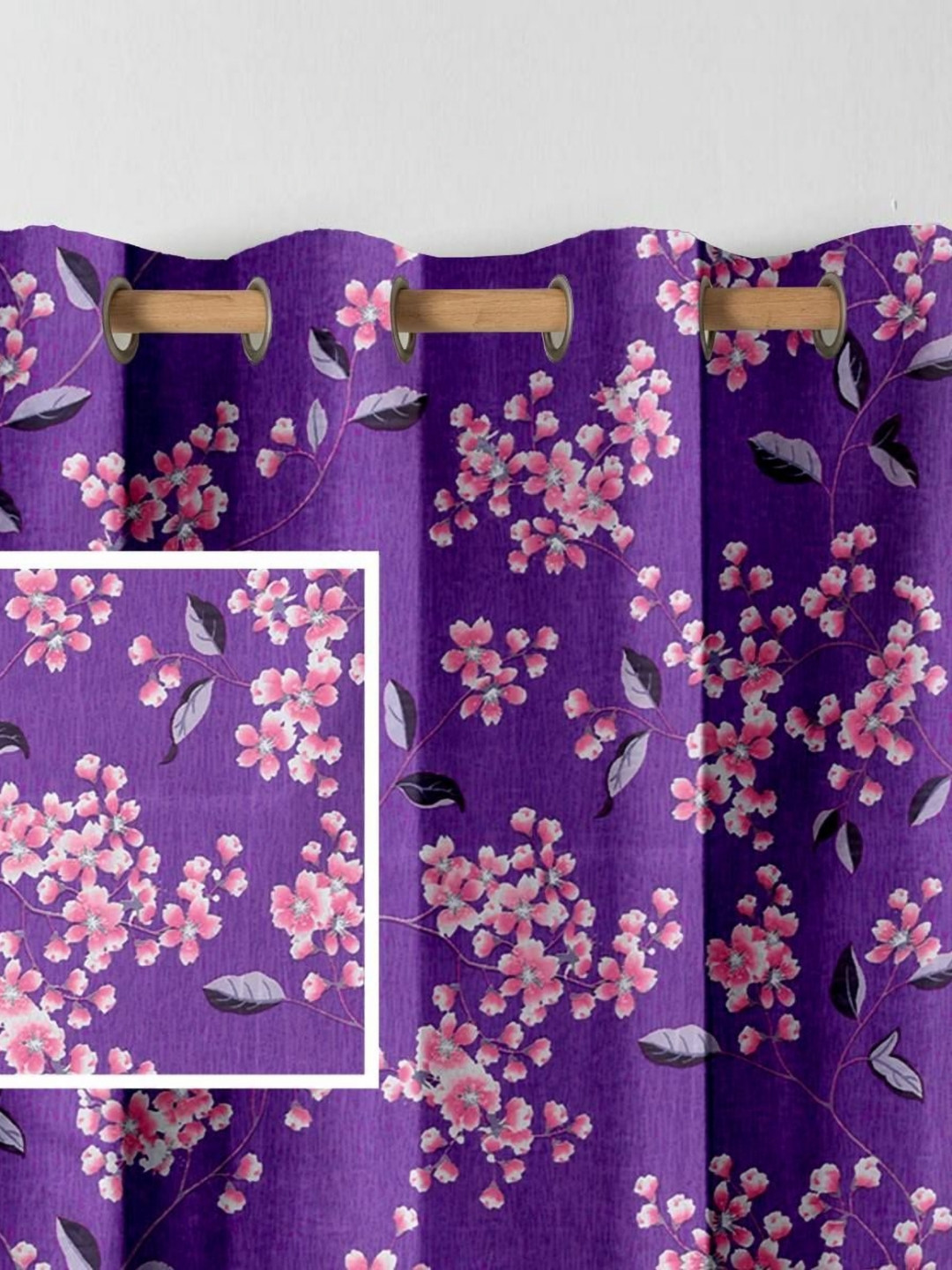 Aura Purple & Pink 2 Pieces Floral Printed Window Curtain
