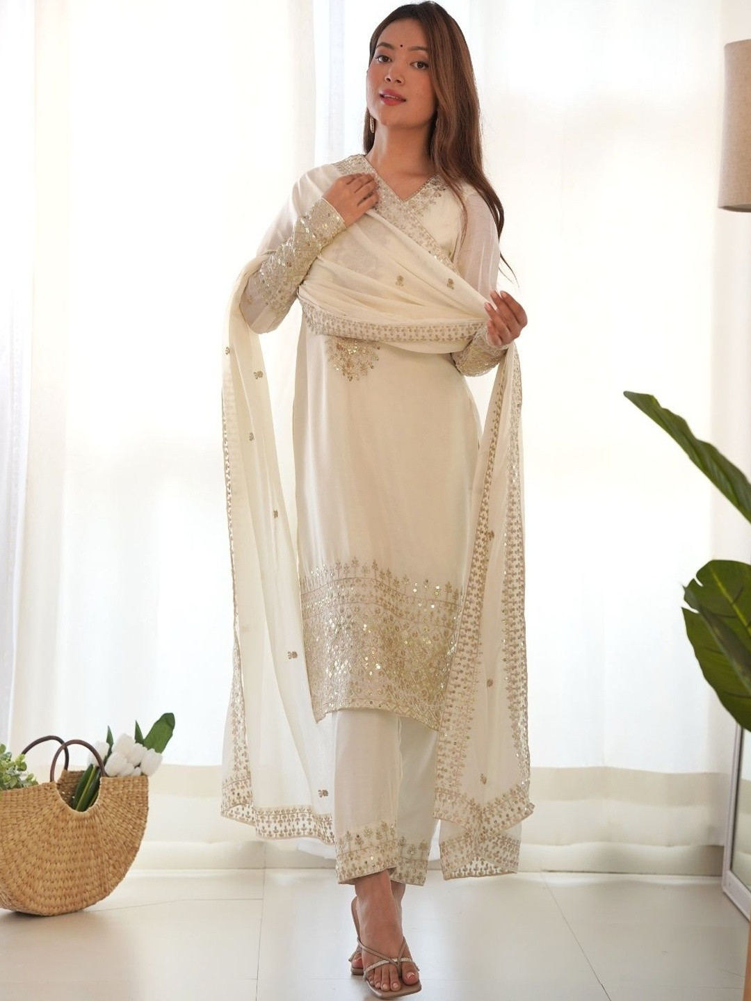 Apexaura Embellished Silk Kurta Sets