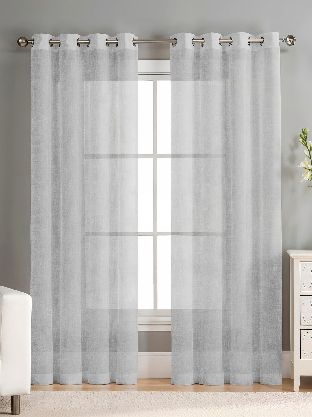 AAVIS DECOR Grey Set of 2 Sheer Long Door Curtain