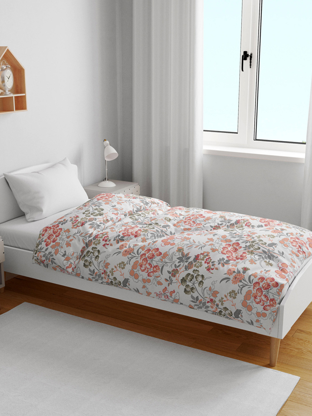 Divine Casa Peach Blush Floral Cotton AC Room 120 GSM Reversible Single Kids Dohar Blanket