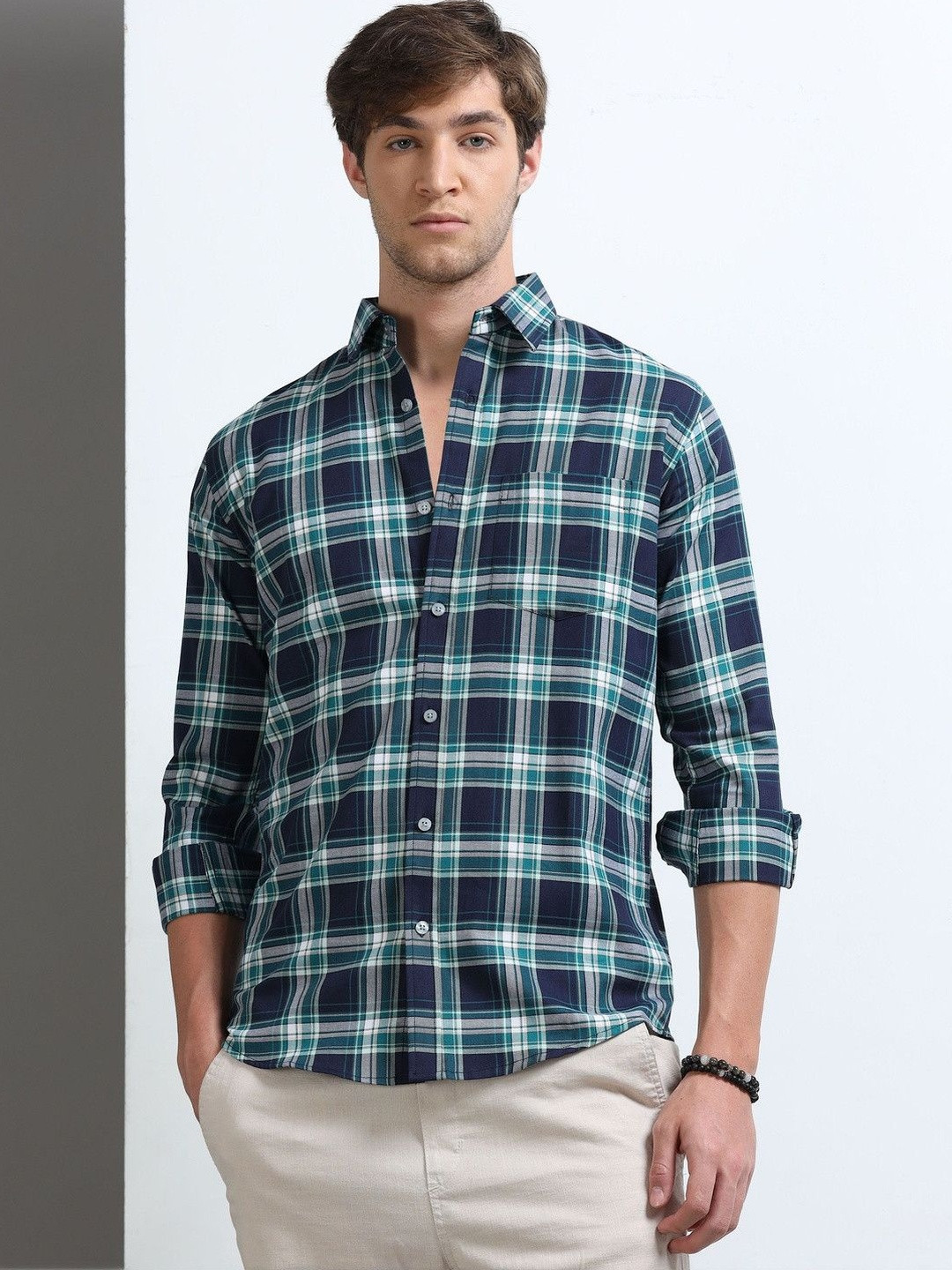 MOHICANS Men Classic Slim Fit Tartan Checks Checked Casual Shirt