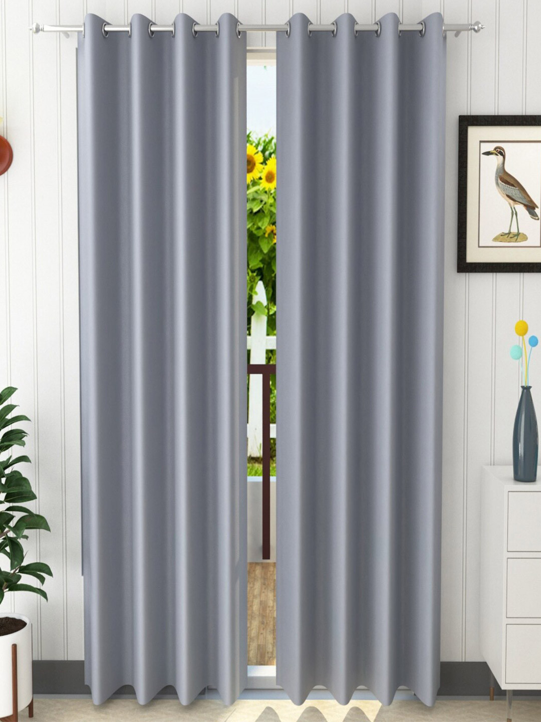 Homefab India Grey Set of 2 Black Out Door Curtains-7 feet