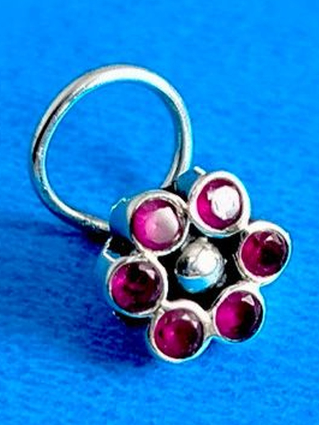 JSAJ Women Silver-Plated Onyx Ring Nosepin