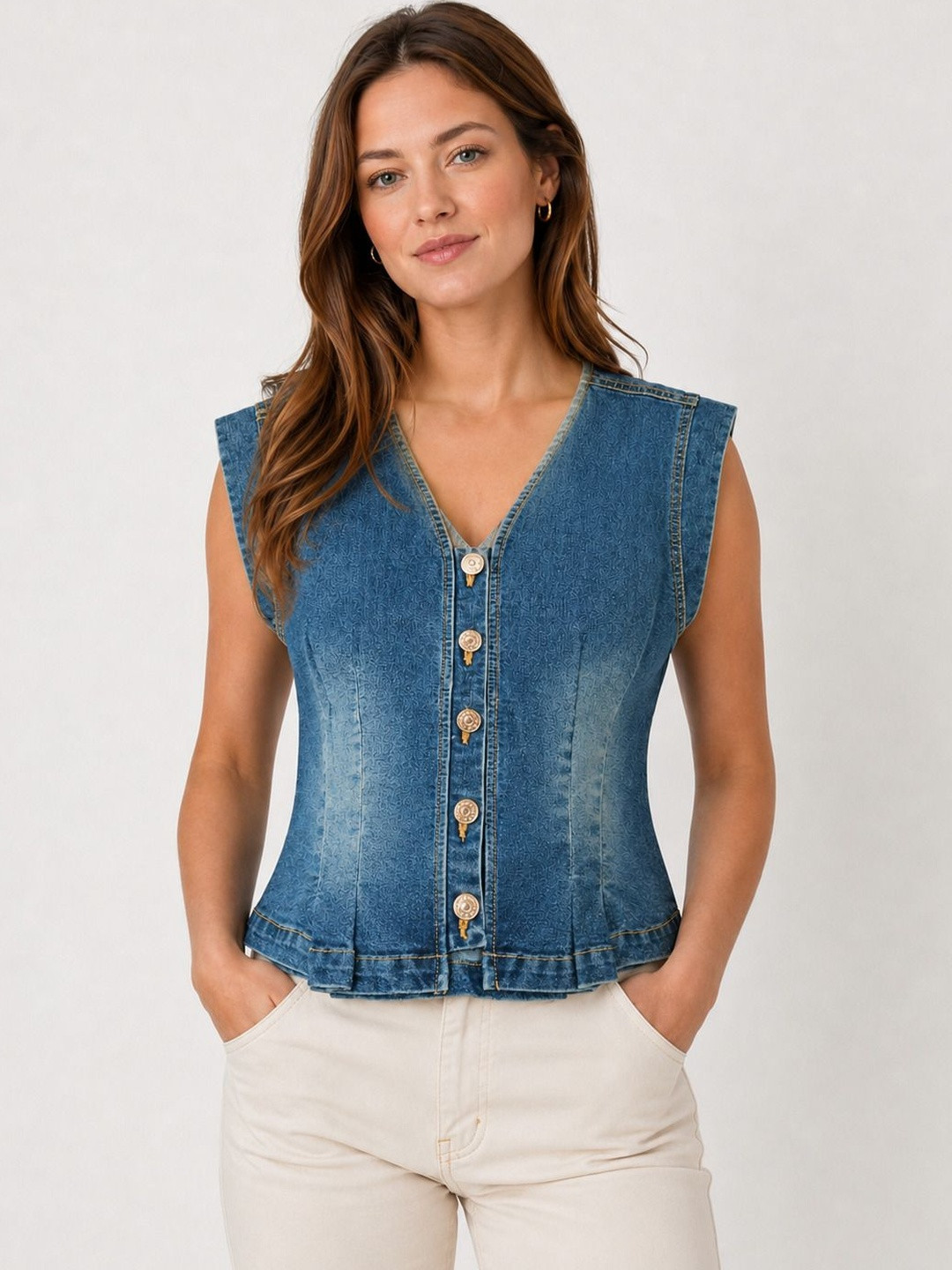 COSMIC Cotton Blend Denim Top
