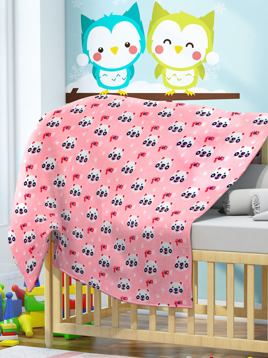 Florida Kids Pink & Blue Cartoon Characters AC Room 300 GSM Single Bed Blanket