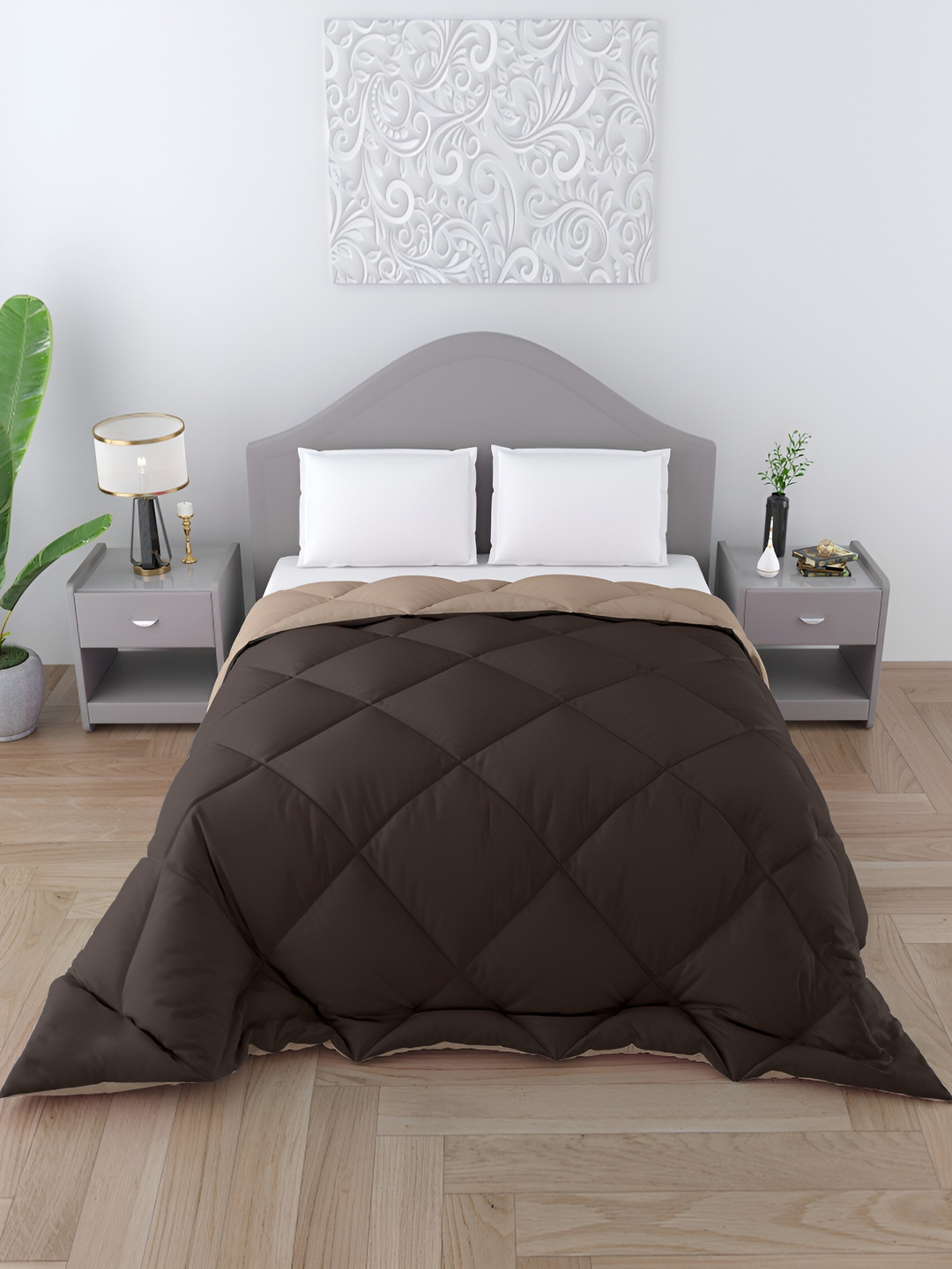 CHICERY Brown & Beige Microfiber Reversible Double Bed Comforter