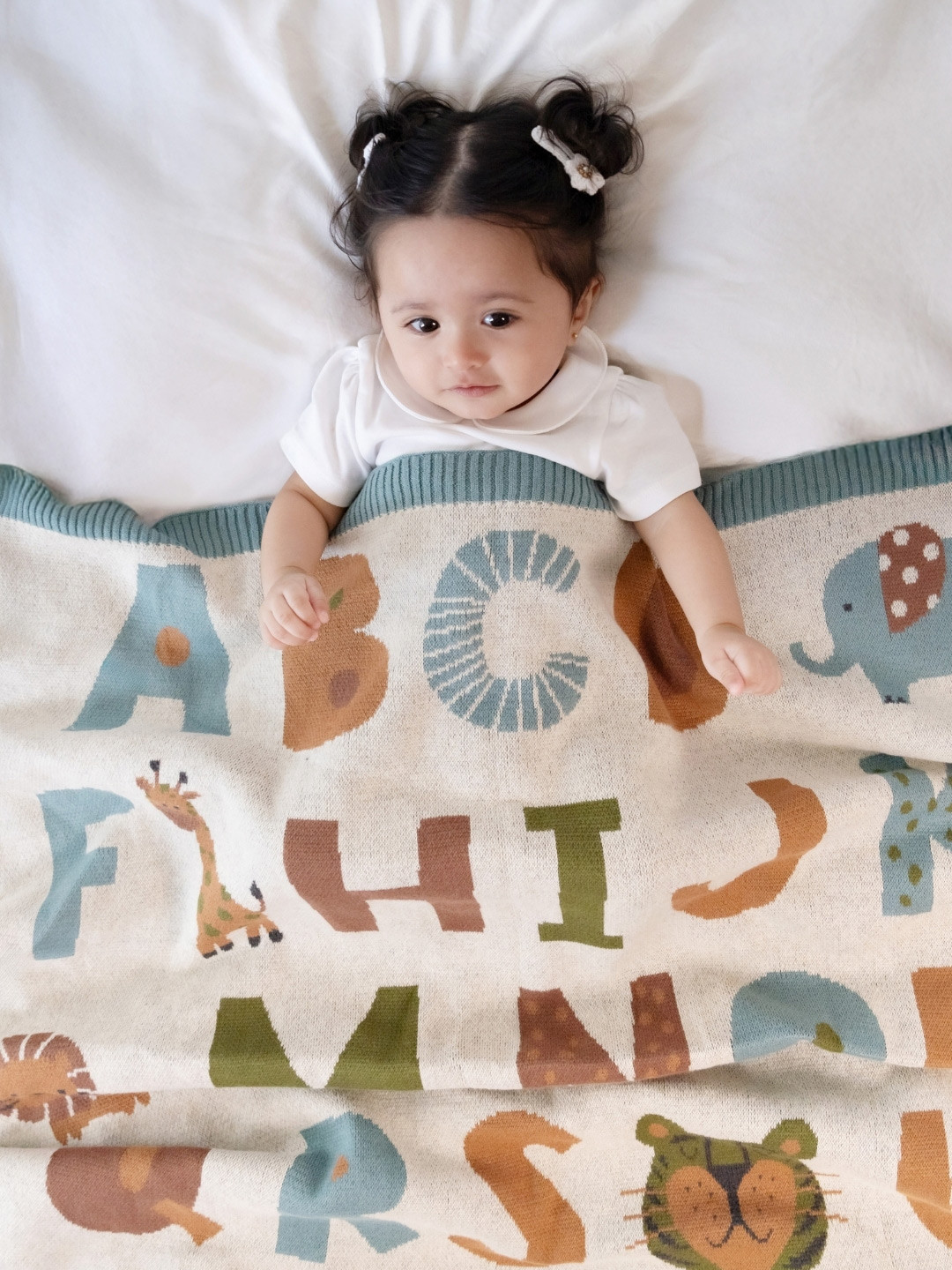 haus & kinder Abc White & Blue Cartoon Characters 500 GSM AC Room Single Bed Blanket
