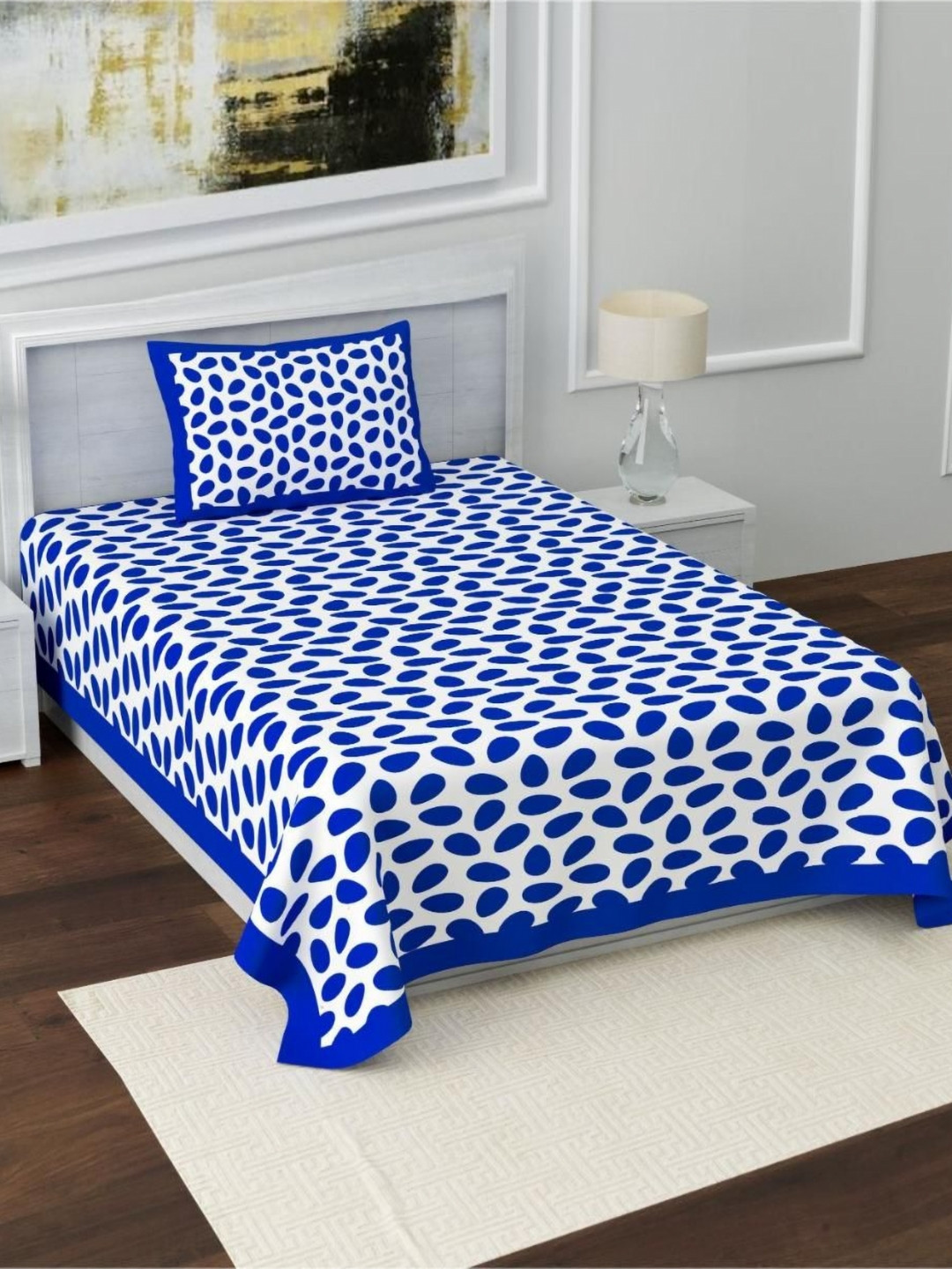 UNIQCHOICE Blue Geometric Cotton 120 TC Single Bedsheet with a Pillow Cover-89 x 59 inches