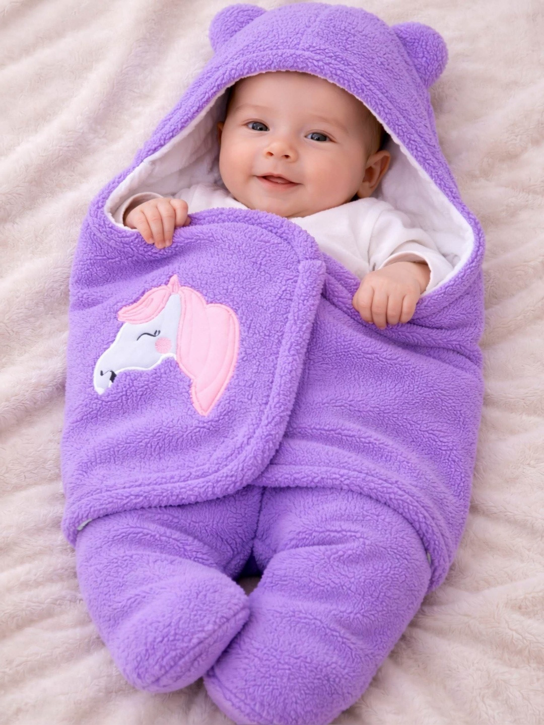 BabyZone Lavender & Purple Cartoon Characters Fleece 350 GSM Blankets Quilts and Dohars