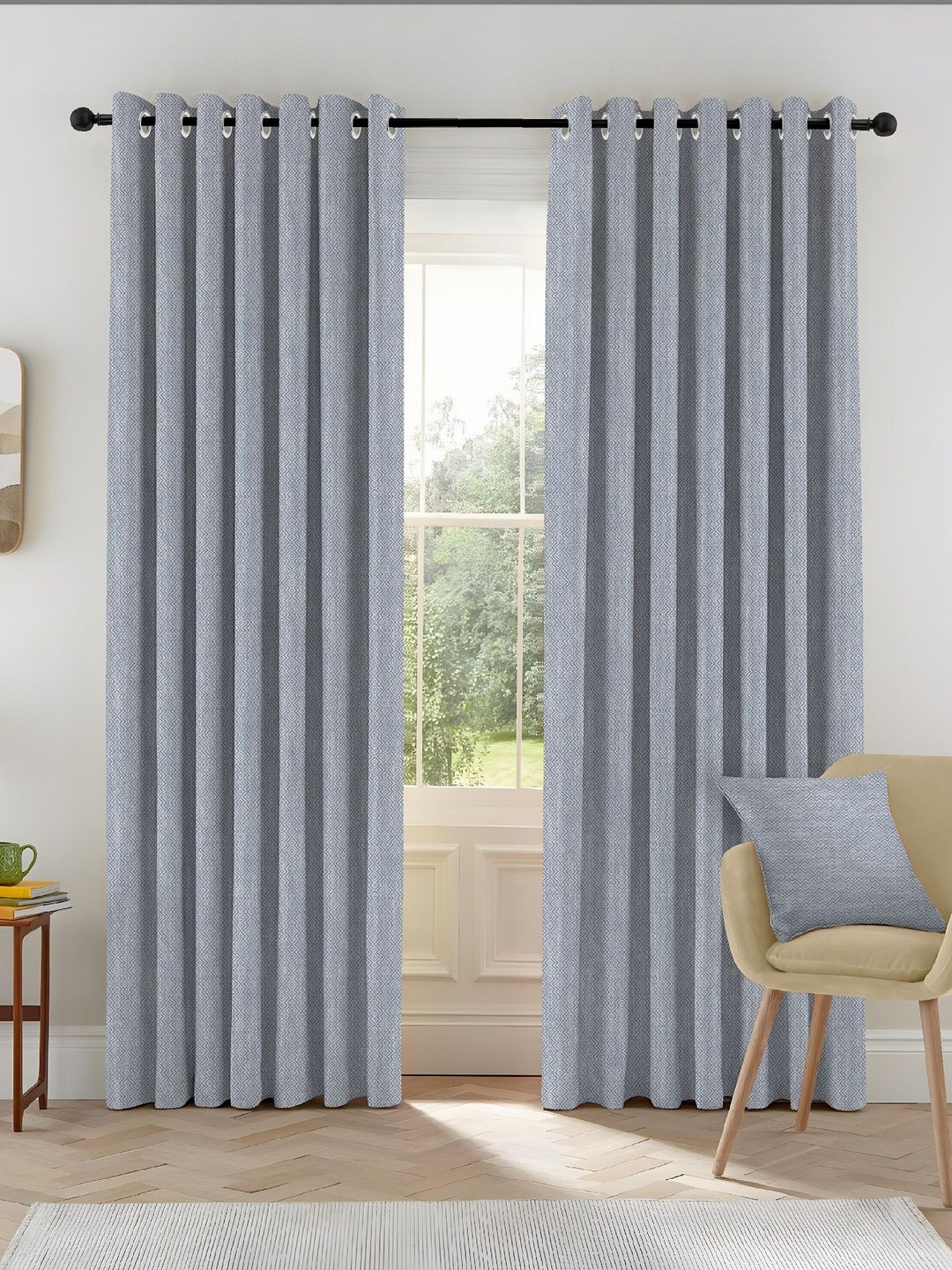 CASABLEU Grey Set of 2 Black Out Long Door Curtain