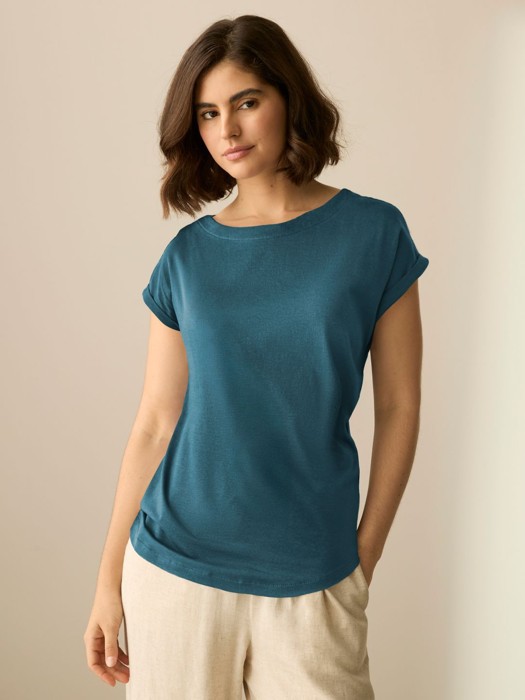 NEXT Boat Neck Extended Sleeves Pure Cotton T-shirt