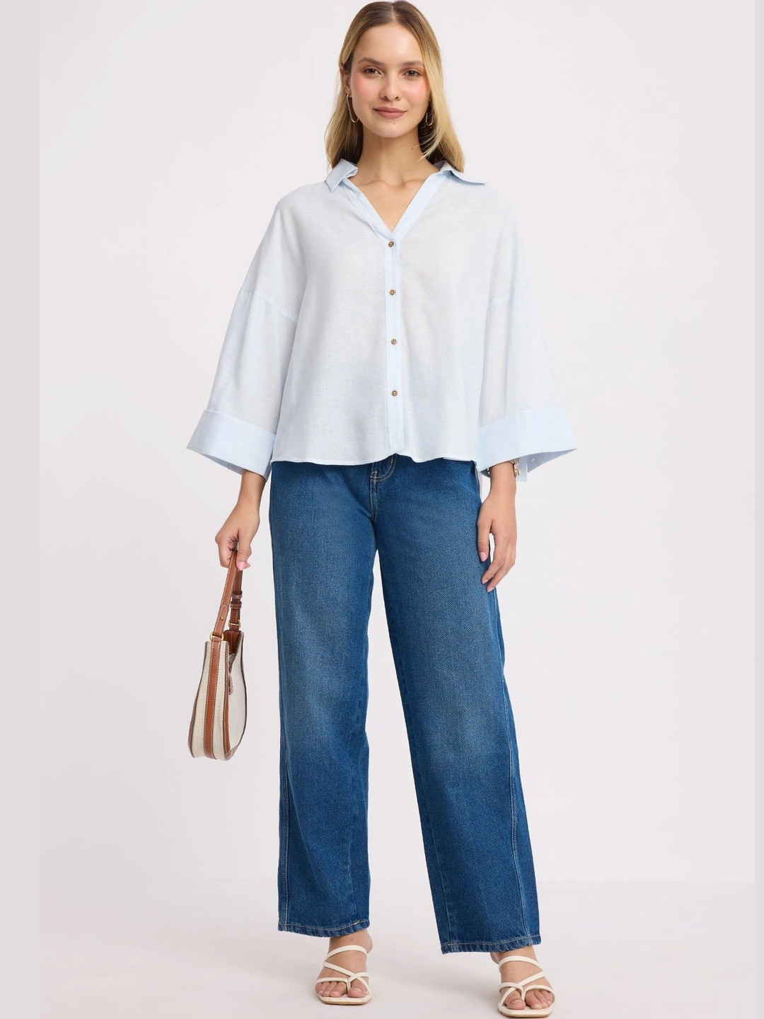 Virgio Solid Cotton Relaxed Fit Button Down Shirt For Women
