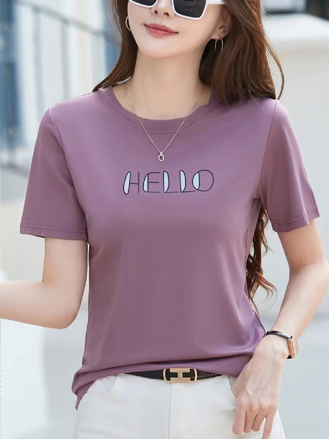 RIZIMCLOTHING Women Typography Printed Slim Fit T-shirt