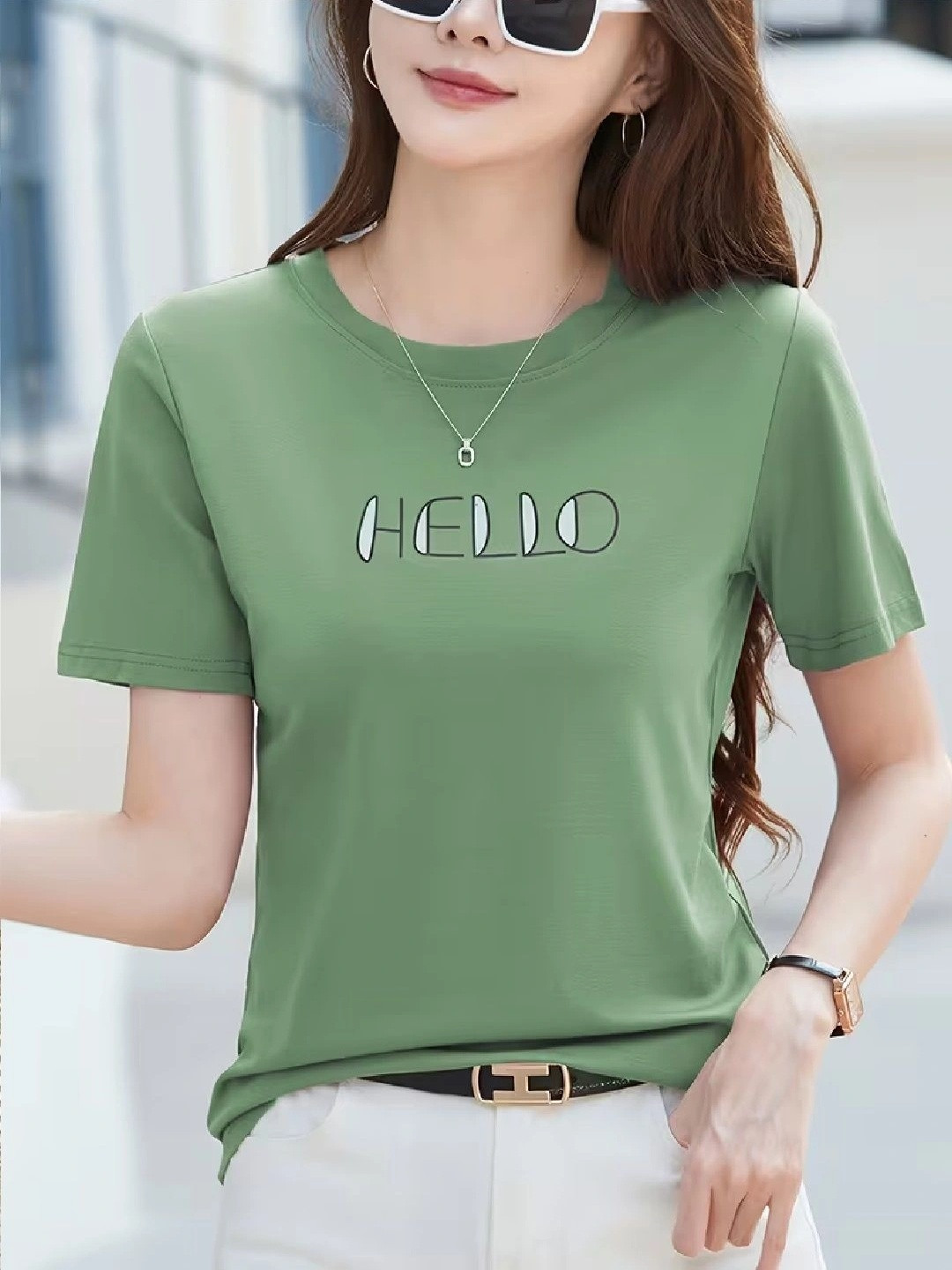 RIZIMCLOTHING Women Typography Printed Slim Fit T-shirt