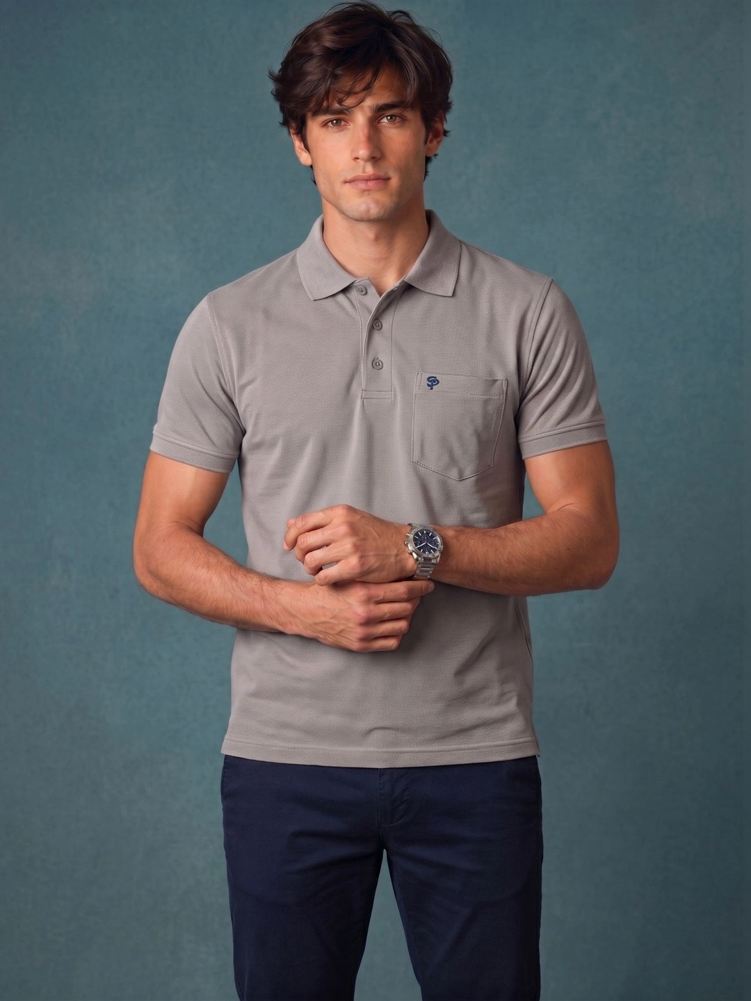 Moda Rapido Men Brand Logo Polo Collar Pockets T-shirt