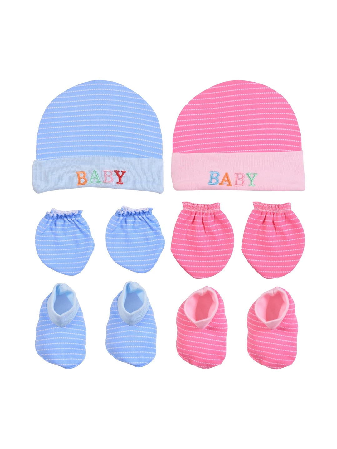 Toddylon Infants 6-Pcs Printed Cotton Mitten Sets with Cap & Booties