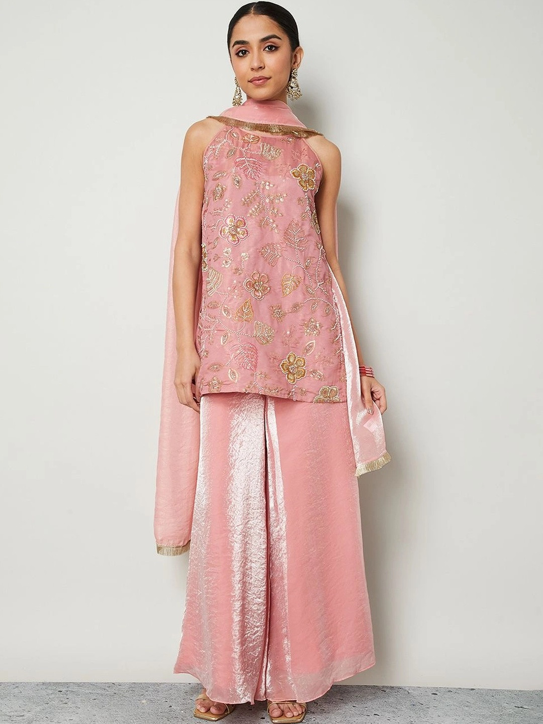 Melange by Lifestyle Floral Embroidered Halter Neck Sequinned Sequinned Kurti