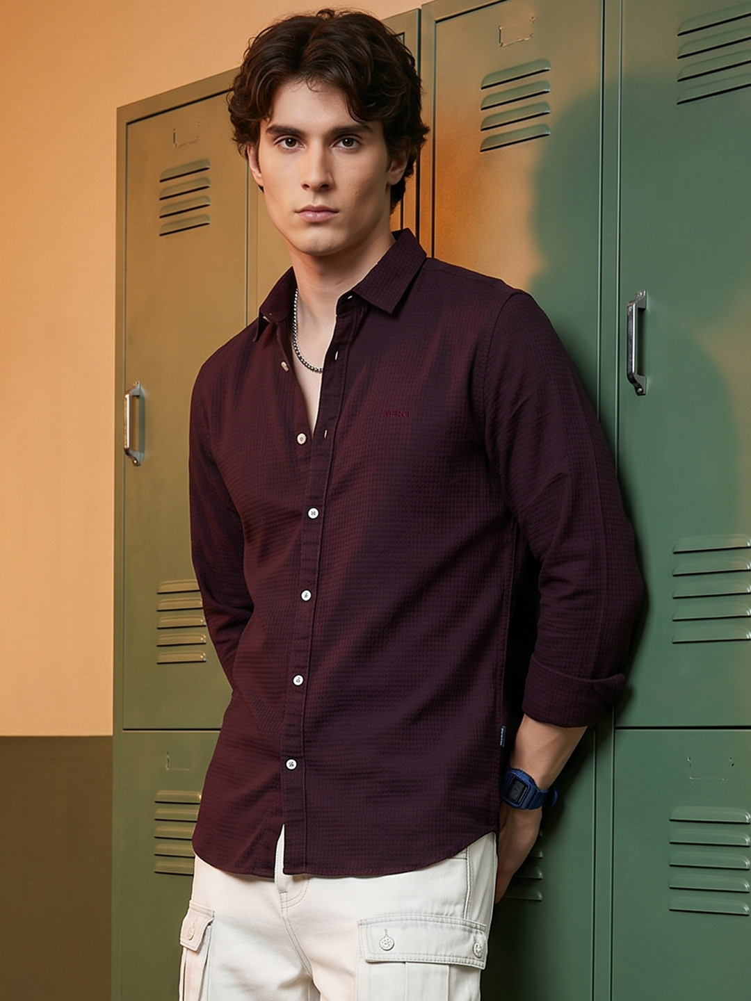 Aeropostale Waffle Textured Pure Cotton Casual Shirt