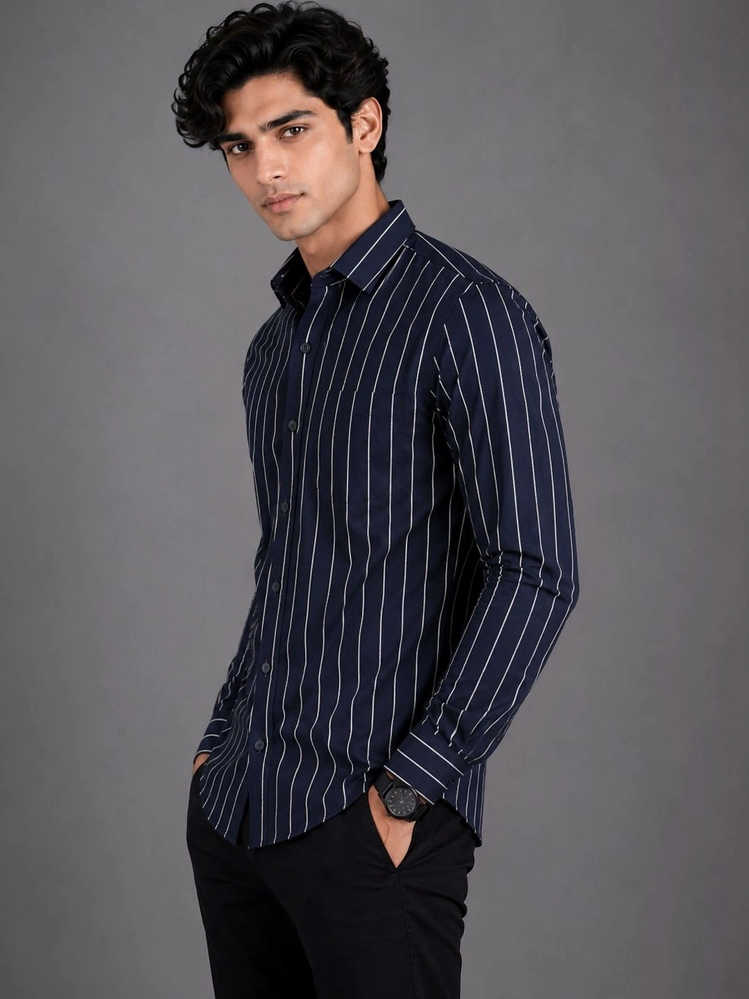 XENOR Men Slim Fit Striped Casual Shirt