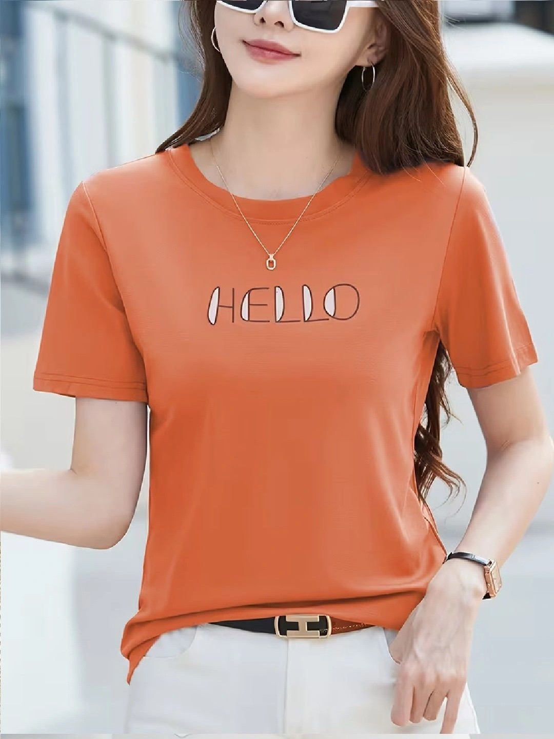 RIZIMCLOTHING Women Typography Printed Slim Fit T-shirt