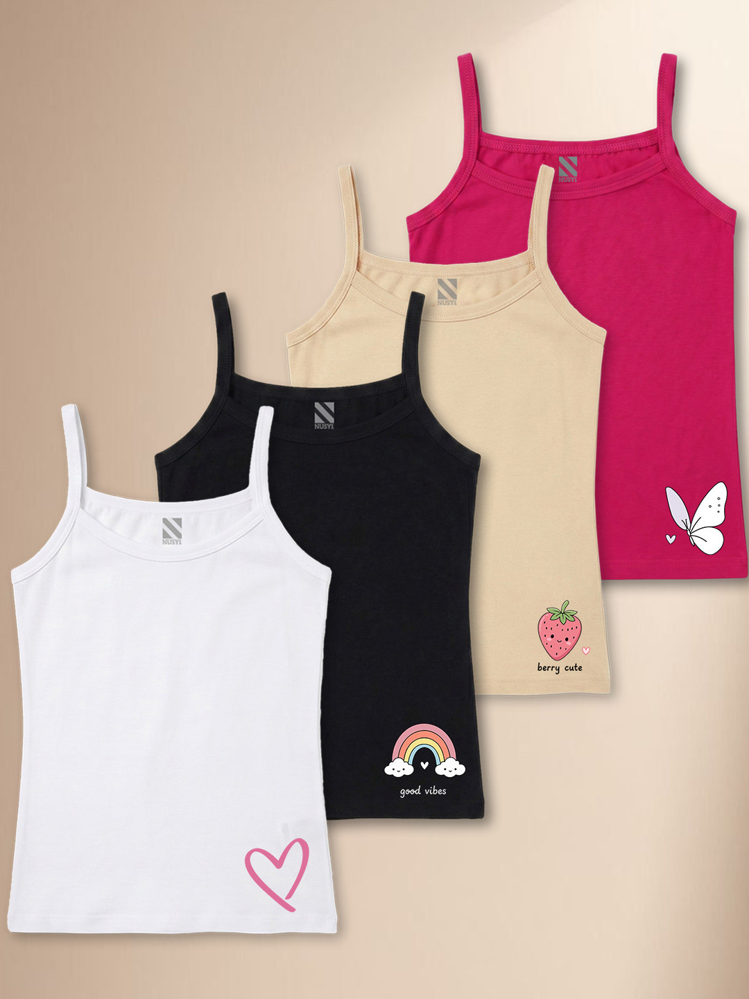 NUSYL Girls Pack Of 4 Printed Breathable Camisoles
