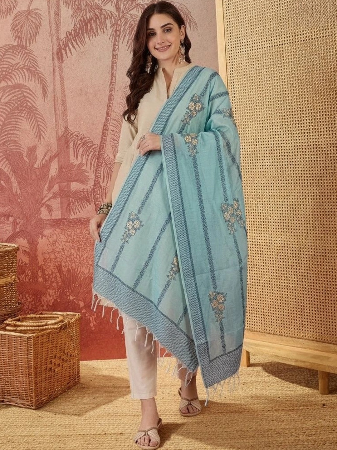Sangria Embroidered Dupatta with Thread Work