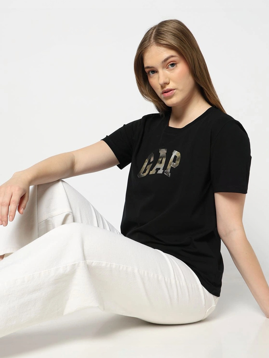GAP Brand Logo Printed Drop-Shoulder Sleeves T-shirt