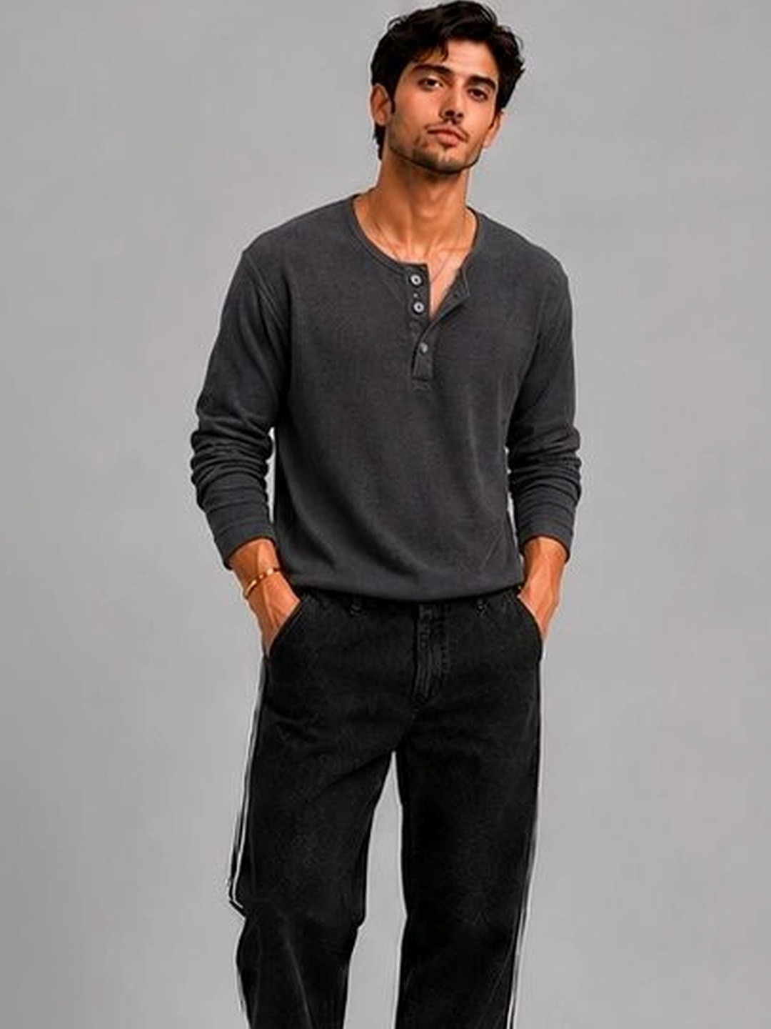 JERKYN Men Henley Neck T-shirt