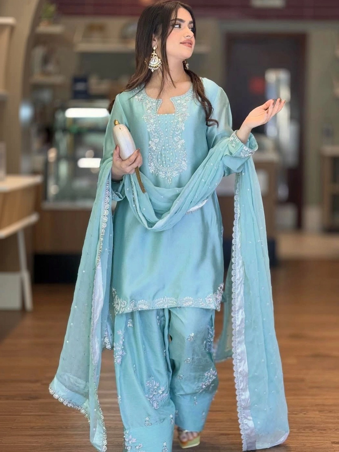 NILHARI Ethnic Motifs Embroidered Pure Silk Blend Kurti